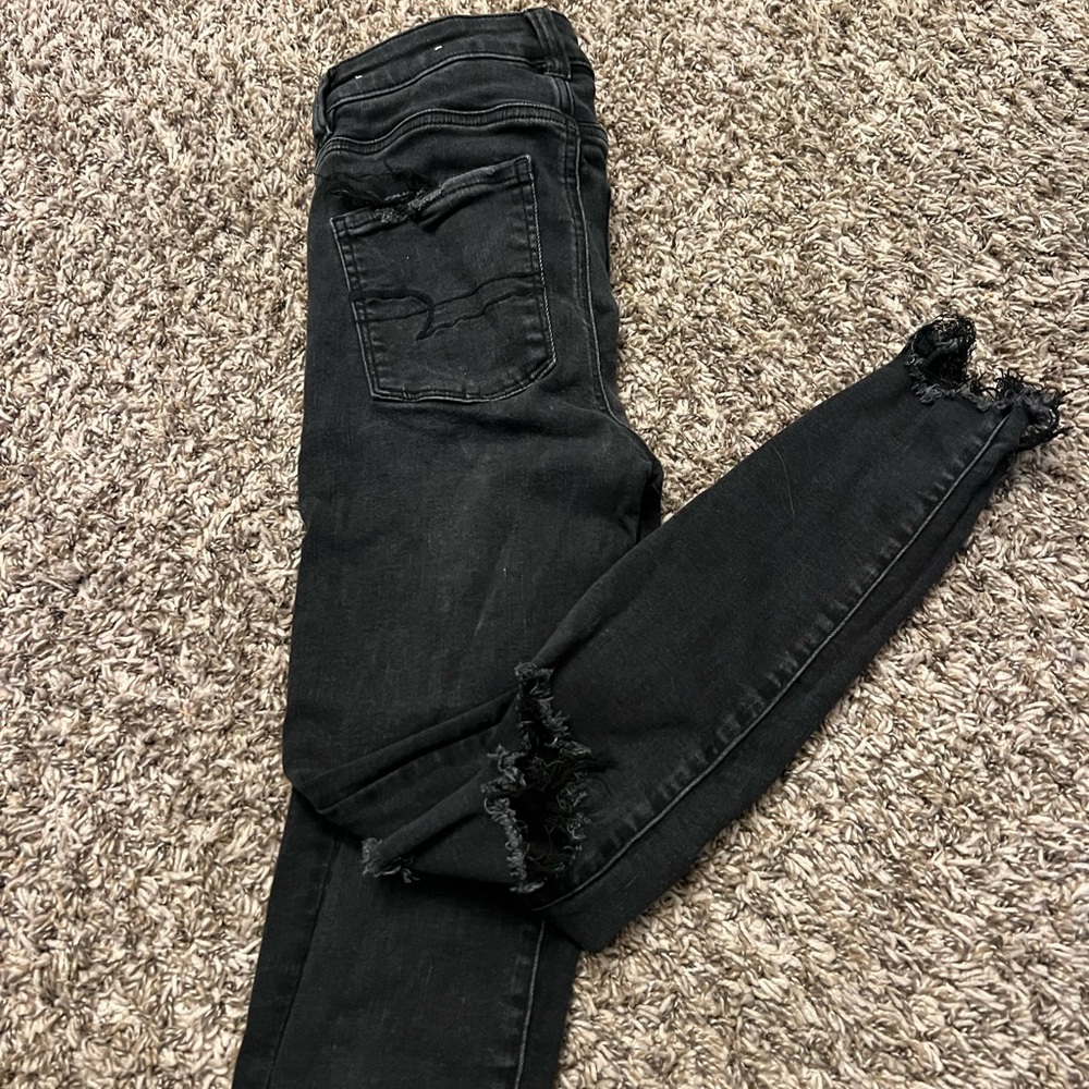 High rise super stretch ripped black jeggings